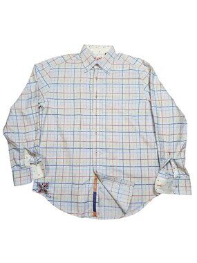 Robert Graham Mens XL Multicolor Plaid Long Sleeve Button-Down Shirt Embroidered